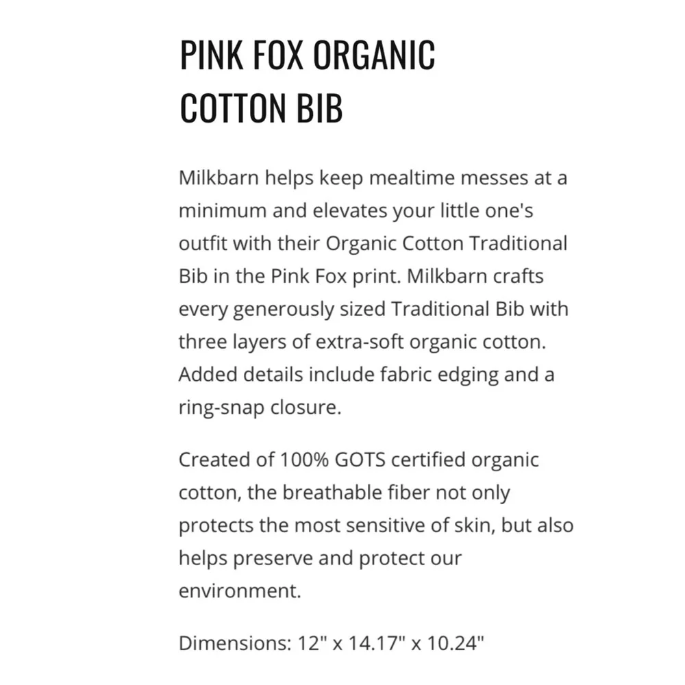 MilkBarn Pink Fox Organic Cotton Bib